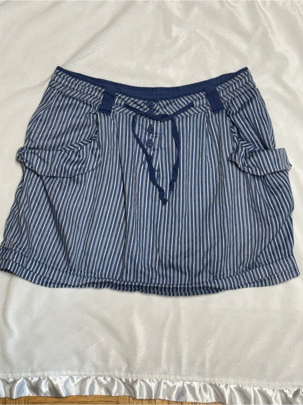 Women’s Navy White Pinstripe Cargo Shorts Drawstring Waist